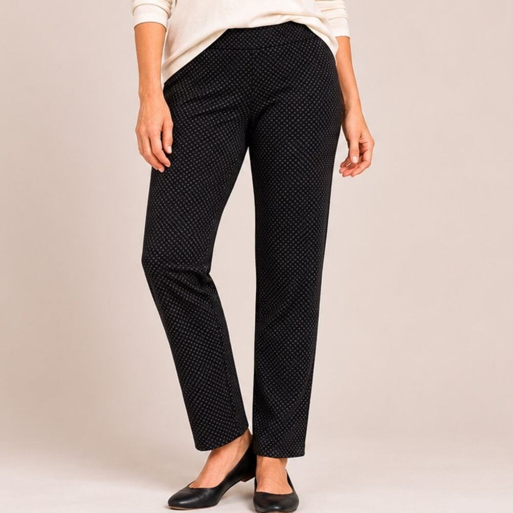 J Jill Ponte Slim Leg Ankle Pants Size Small Black Tan Pattern Elastic Pull on